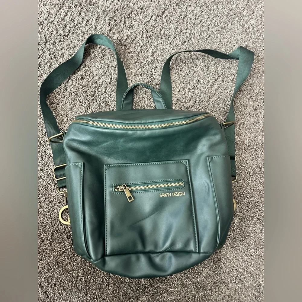 Fawn Design The Mini Vegan Leather Backpack Diaper Bag Emerald Green